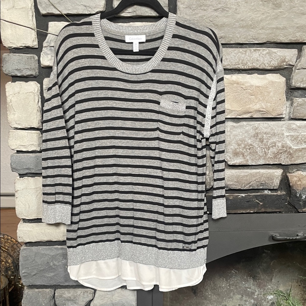 Calvin Klein Gray and Black Striped Knit